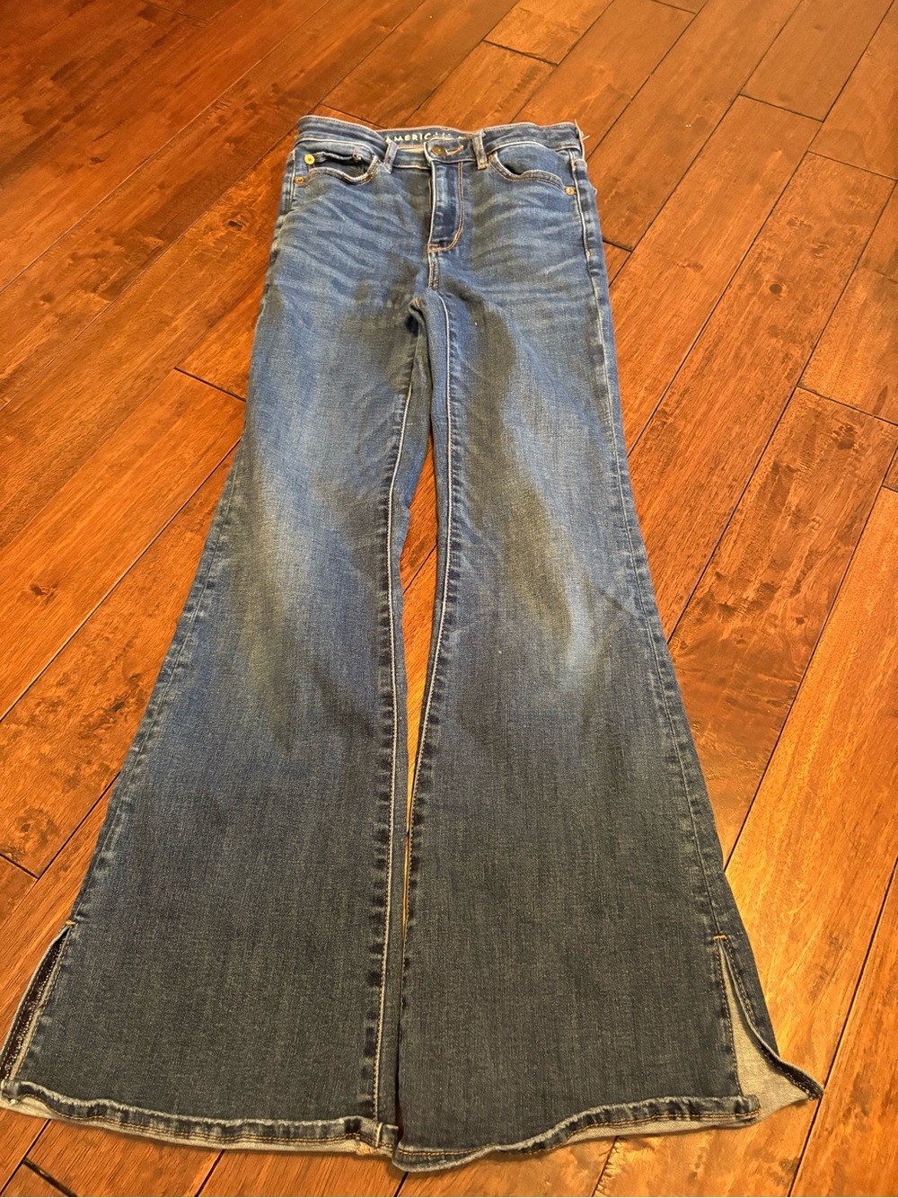 American Eagle Outfitters Medium Blue Flare Jeans with Split Hem